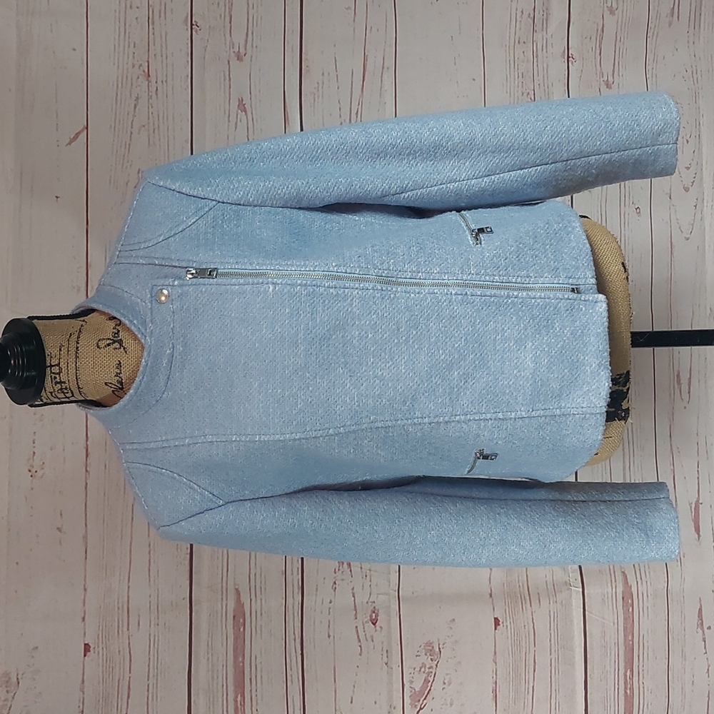 Banana Republic baby blue brushed loop moto jacket tweed